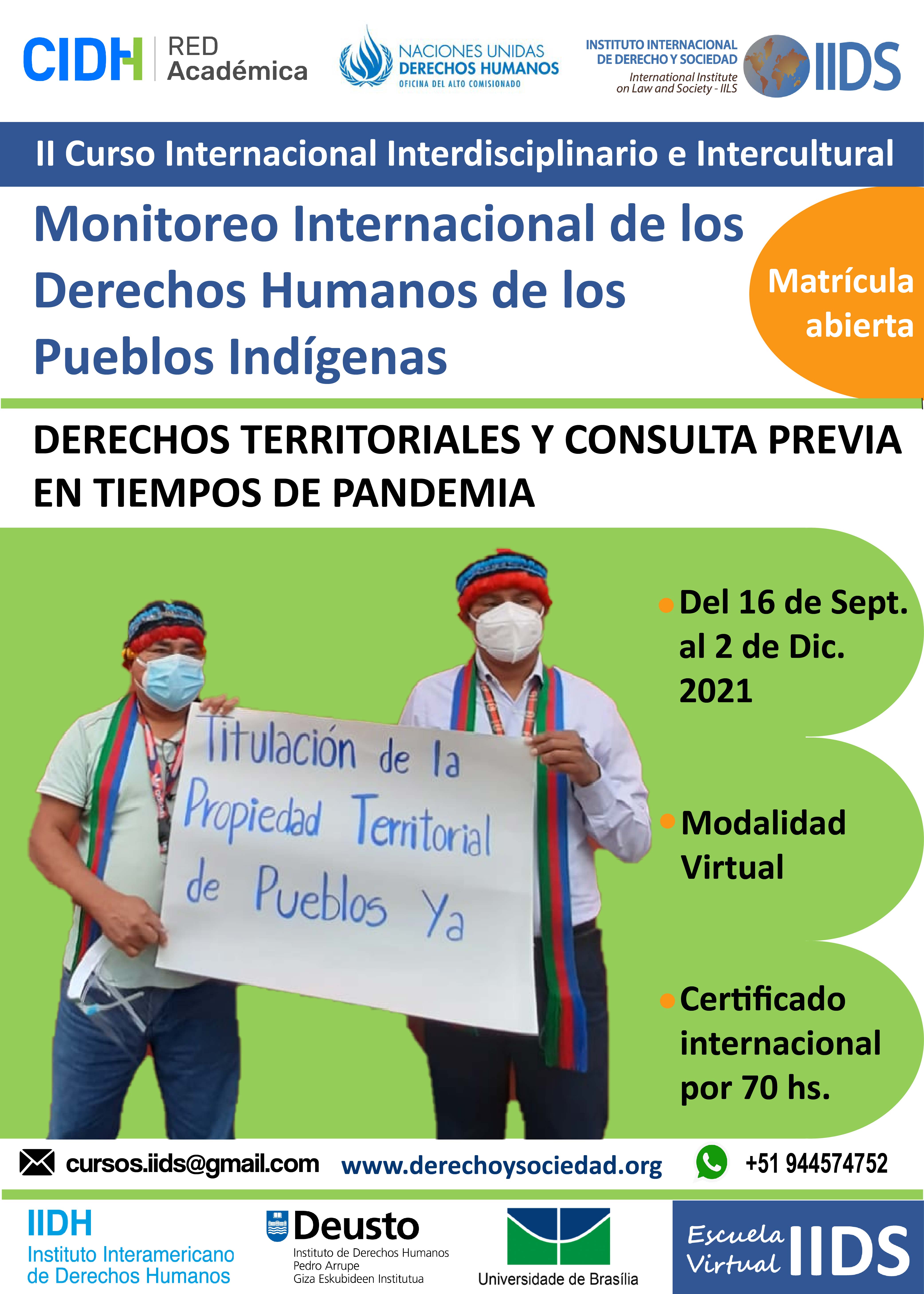 II Curso Internacional Interdisciplinario e Intercultural MONITOREO INTERNACIONAL DE LOS DERECHOS HUMANOS DE LOS PUEBLOS INDÍGENAS, Derechos territoriales y Consulta Previa, en tiempos de pandemia